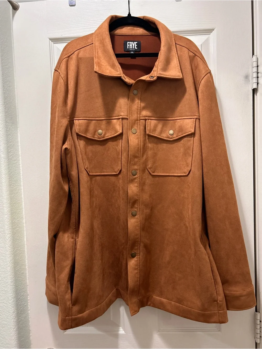 🤎FRYE Men's Button-Front Suede Jacket in Caramel Brown🤎